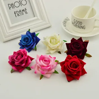 

100pcs silk roses head DIY needlework wreaths hat flower red pink white blue artificial flower cheap for home wedding decoration