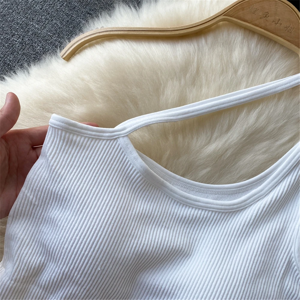 Atopos Women Basic Vest Crop Top Summer Fashion Casual Tank 2022 Sling Cropped Tops One Shoulder Sexy Camis Female Clothing white camisole