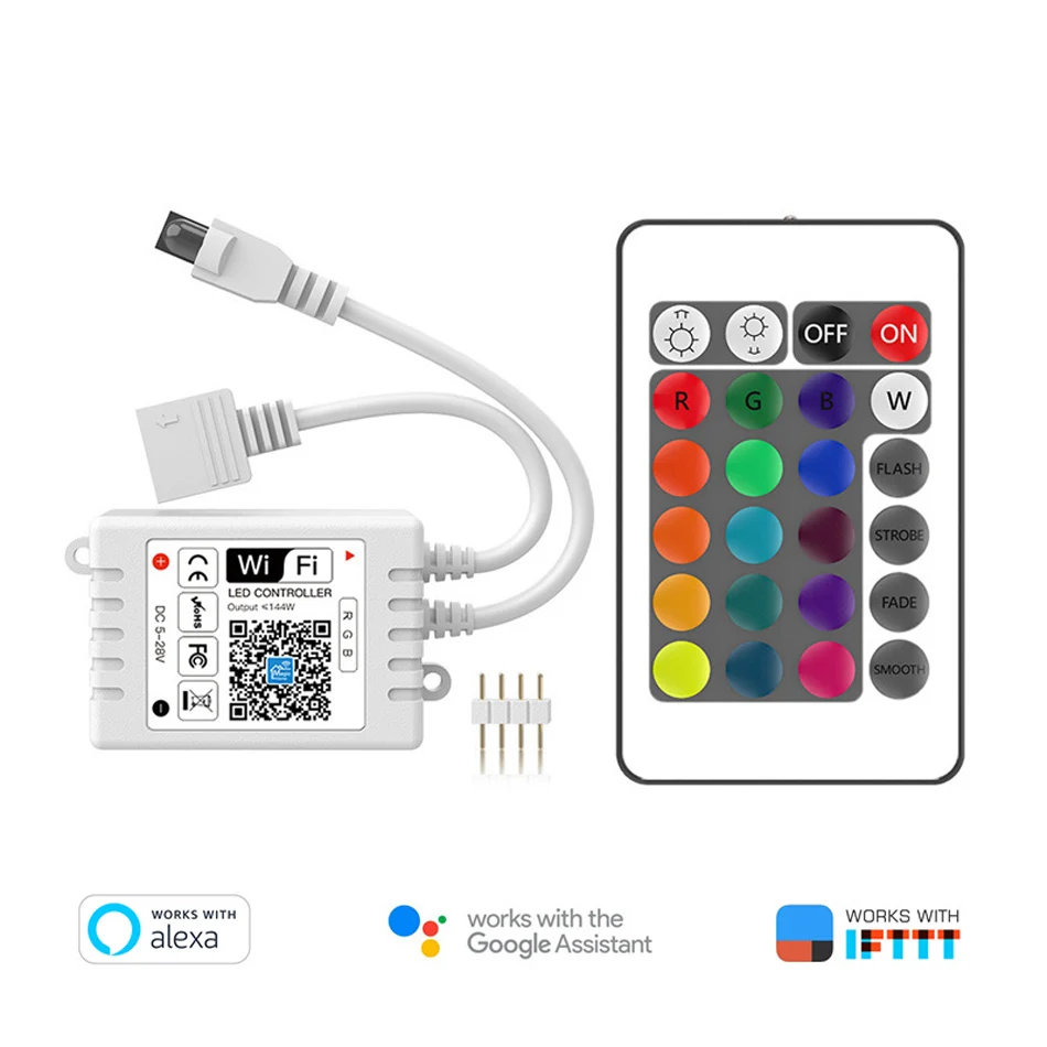 Wifi rgb 4pin controlador inteligente, controle remoto ir de 24 teclas