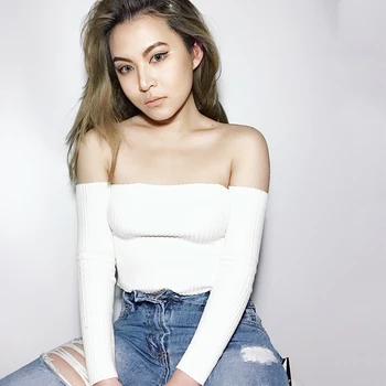 

2019 new fashion women's clothing Threaded knit sexy short paragraph collar long-sleeved shirt bottoming shirt T-shirt female