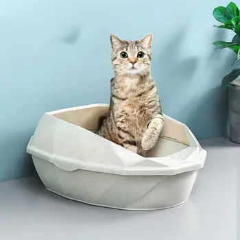 

Half-Closed Plastic Cat Litter Toilet Cat Litter Basin Cat Anti-Splashing Flap Litter Box with Shovel for Home Bedroom Indoor