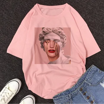 

A Person Crying David Michelangelo T Shirt Statue Print Fun Vintage Harajuku Tshirt Women Aesthetic Casual Pink T-shirt Female