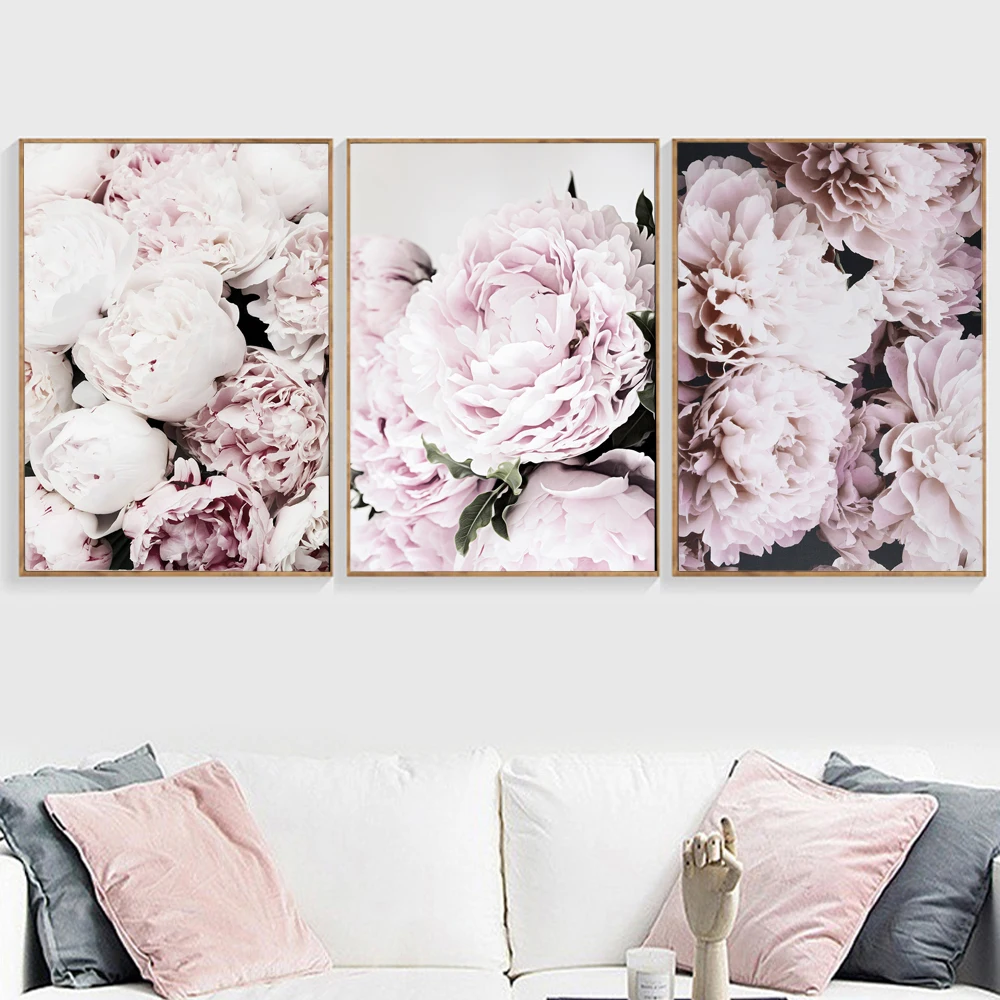 Скандинавский Плакаты и принты розовый пионы, розы цветок декор комнаты минималистское полотно Wall Art Изображение для Гостиная