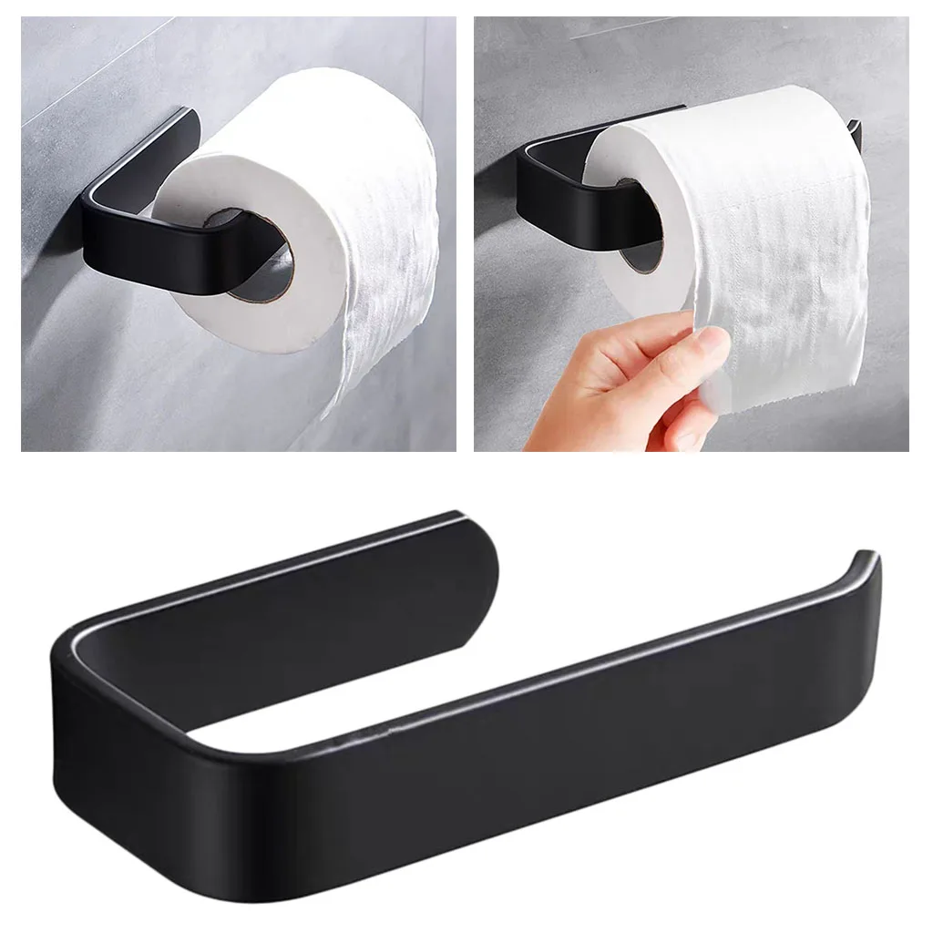 Wall Mounted Acrylic Toilet Paper Holder Tissue Rack Bathroom Kitchen Roll Holder Paper Tissue Rack Hook Modern Black Hanger