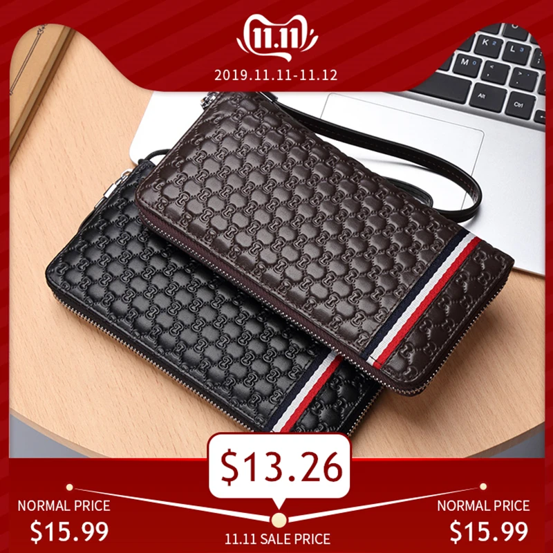 Günstige BISON DENIM Mode Rindsleder Leder Lange Brieftasche Männlichen Reißverschluss Kupplung männer Brieftasche Telefon Halter Lange Geldbörse N8198 1