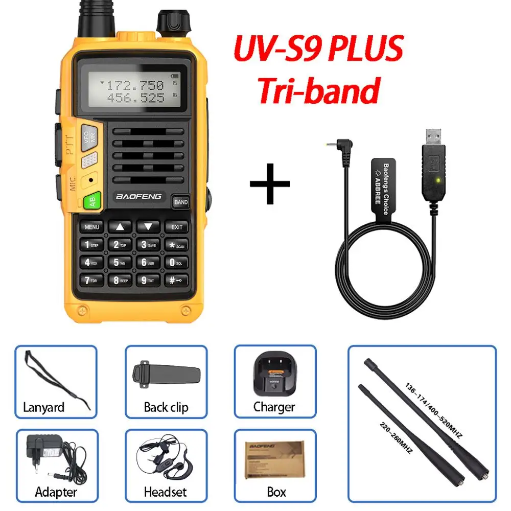 Baofeng UV-S9 PLUS Tri-Band 10W High Power Portable Two Way Radio 220-260Mhz UV 5R Upgrade Amateur Radio FM Transceiver rechargeable walkie talkies Walkie Talkie