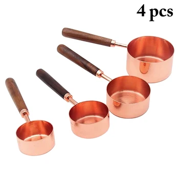 호두 나무 손잡이 4 개 구리 도금 측정 컵 숟가락 케이크 설탕 도구 세트 가정용 주방 다이닝 바 베이킹 도구