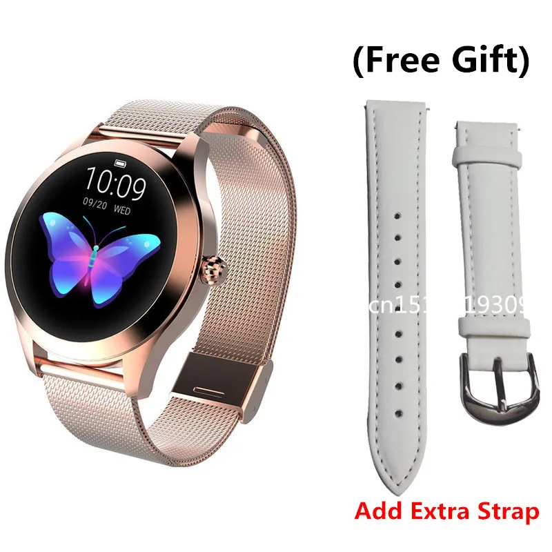 add extra strap IP68 Водонепроницаемые Смарт-часы для женщин Прекрасный браслет монитор сердечного ритма мониторинг сна Smartwatch подключение IOS Android KW10 band - Цвет: add extra strap
