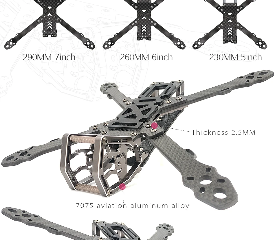 AlfaRC Хамелеон 5/6/7 дюймов углеродное волокно 230 мм/260 мм/290 мм Колесная база рамка с видом от первого лица Квадрокоптер Дрон для гонок