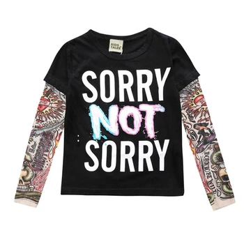 

2019 Toddler Kids Girls Boys T-Shirt Tattoo Print Tops Patchwork Long Sleeve Tee Casual Cotton Tshirt Fashion Clothes 1-7 Years