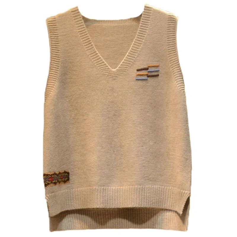 

Embroidery V-Neck Pullover Tank Sweater Gothic Clothes Vest Women Autumn Spring ulzzang Oversized Knitted Top Streetwear Blouses