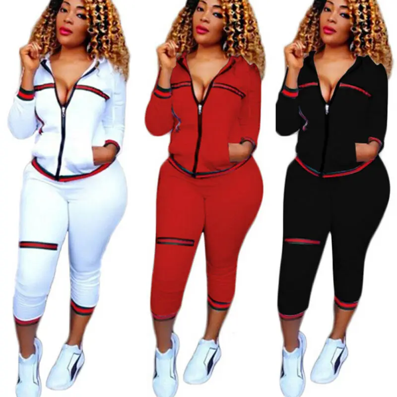 

Autumn Women's 2PCS Outdoor Tracksuit Long Sleeve Patchwork Hoodies Sweatshirt Gym Pants Sets Sport Wear Coat