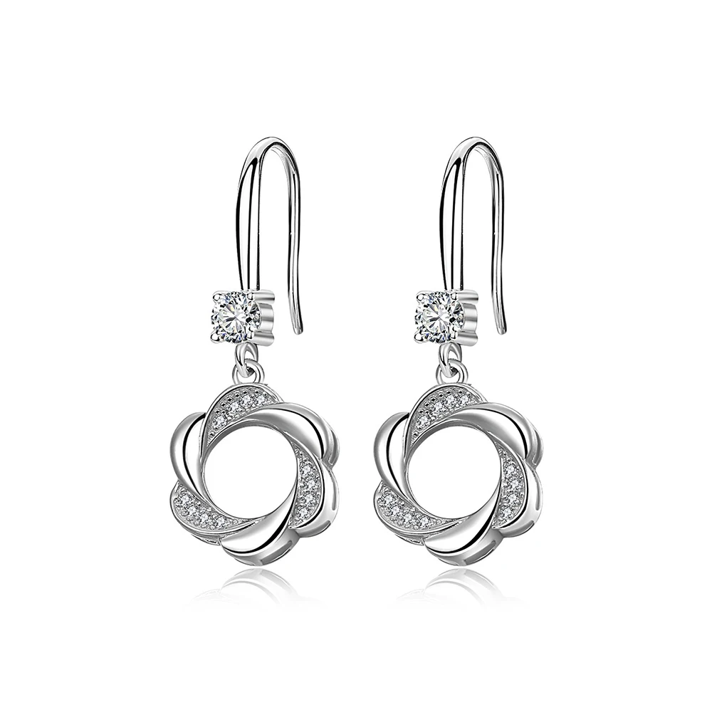925 sterling silver earrings drop white zircon Rotate shape long earrings Micro Inlay cubic zirconia earrings for women 2019 bla