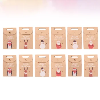 

12pcs Vintage Christmas Candy Bags Paper Gift Bags Cartoon Animal Handbag Party Supplies (Random Style)