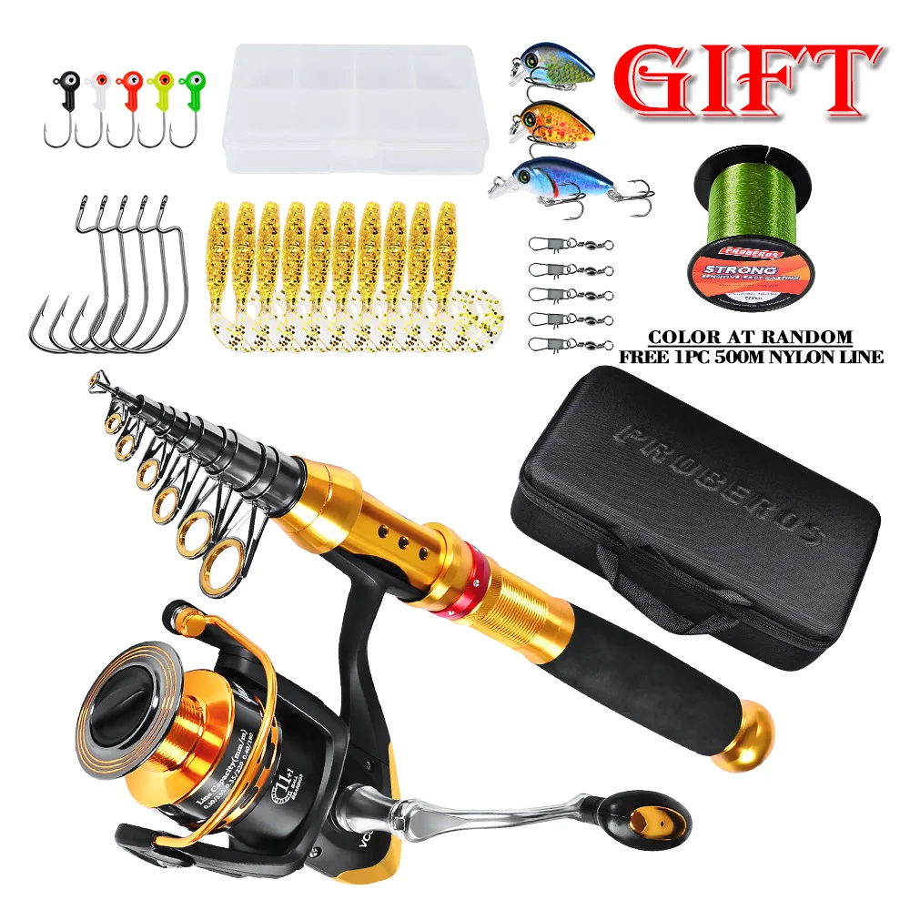 

Fishing Rod Combo tools Kit Spinning Telescopic Fishing Rod Reel Set with Line Lures Hooks Fishing Bag Accessories