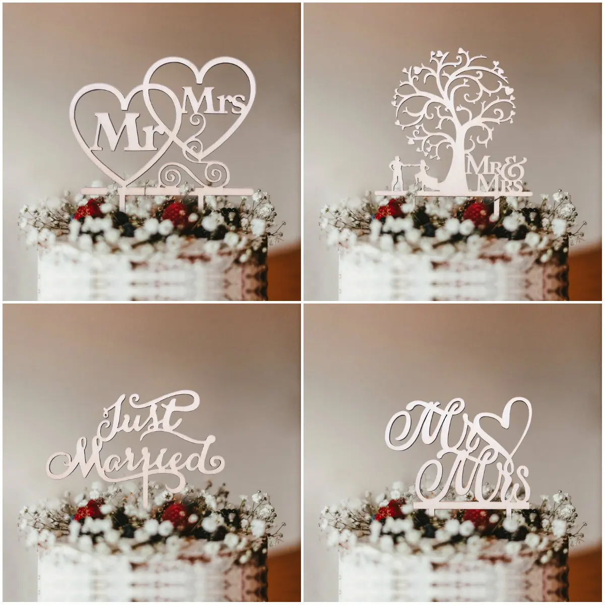 1 piezas de madera de amor, sólo se casó con el Sr. Y la Sra. Topper de la torta de DIY Topper de la torta de boda regalos de compromiso torta Decoración favores suministros
