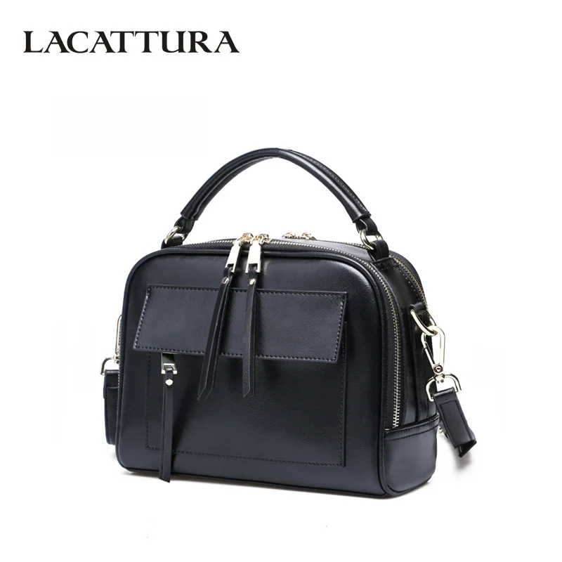 

LACATTURA Women Luxury Messenger Bag Designer Handbag Split Leather Shoulder Bag Brand Totes Crossbody for Lady Double Zipper