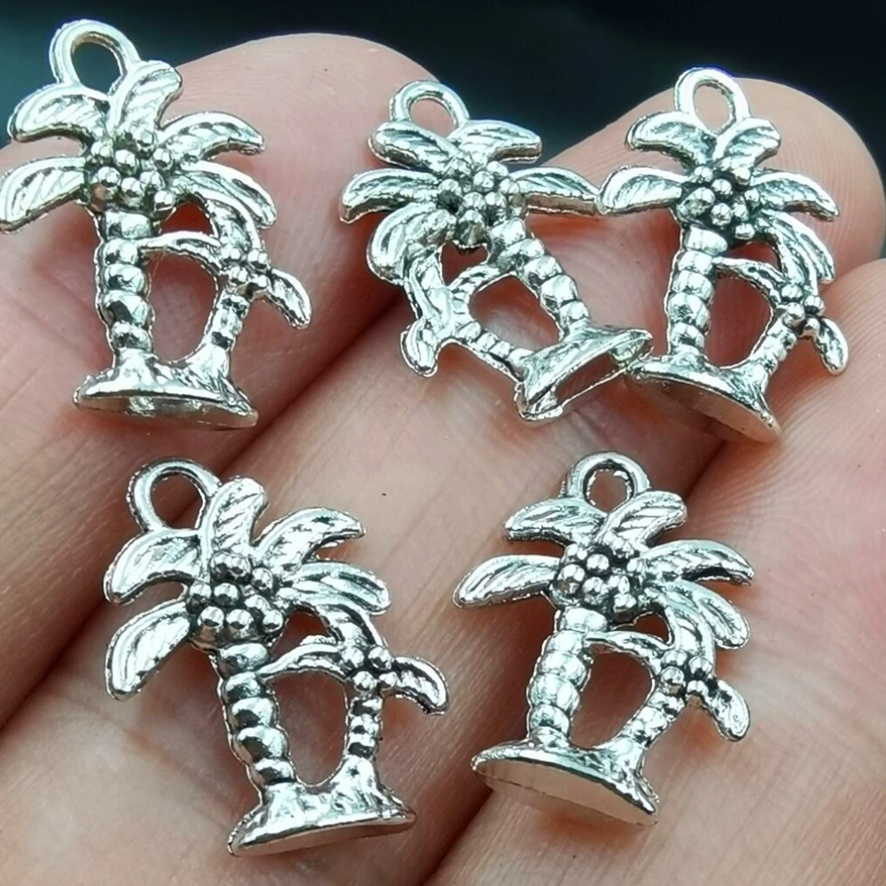 Antiquing 10pcs Charms Palm Tree Coconut Antique Making Pendant fit Vintage Tibetan Silver color DIY Handmade Jewelry 18x13mm | Украшения и