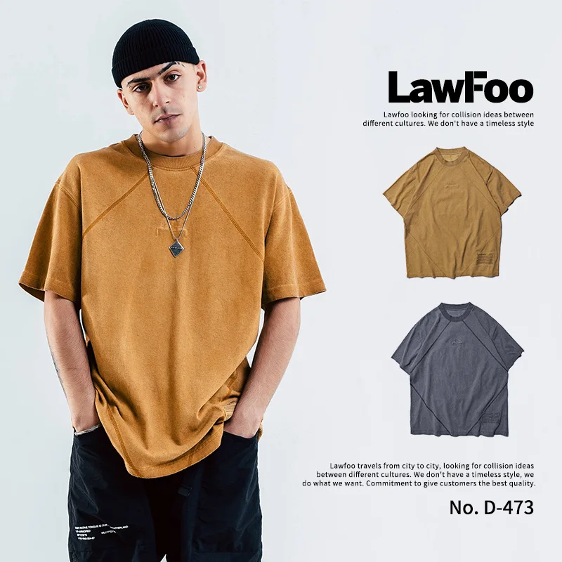 

Lawfoo Men'S Wear Spring And Summer New Style Popular Brand Important Colluding Washing Retro Embroidered Men's Loose-Fit T