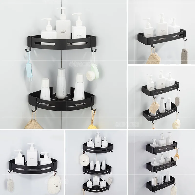 

Northern European-Style Black And White with Pattern Bathroom Triangular Storage Shelf Alumimum Storage Rack Thick Bathroom Hard