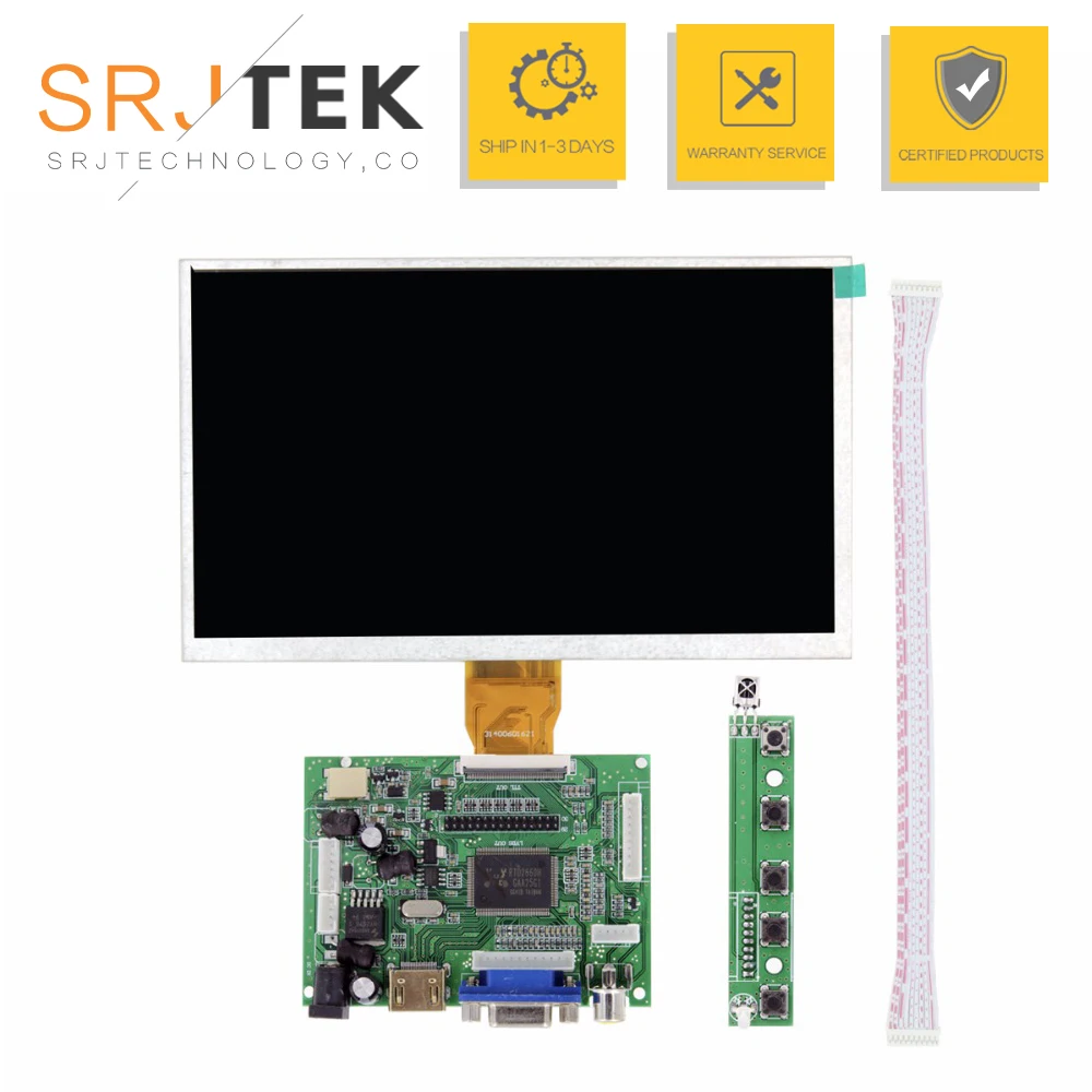 Srjtek 9 polegada display lcd tft escudo módulo de exibição hdmi + vga placa driver vídeo para raspberry pi