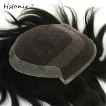 Hstonir, мужские прямые волосы, индийские волосы remy, натуральный вид, швейцарские волосы на шнуровке, с прозрачными, поли сзади, Q6-D, человеческие волосы H065