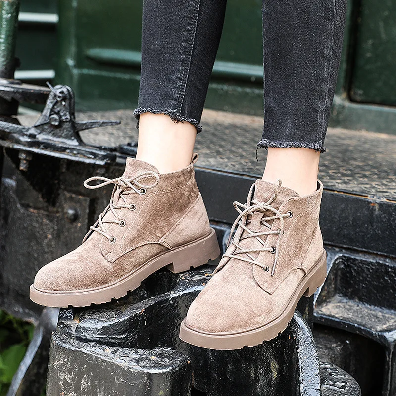 

Spring Autumn Martin Ankle Boots Women Pig Suede Brogue Boot Genuine Leather Quality Brand Lady Shoes Handmade