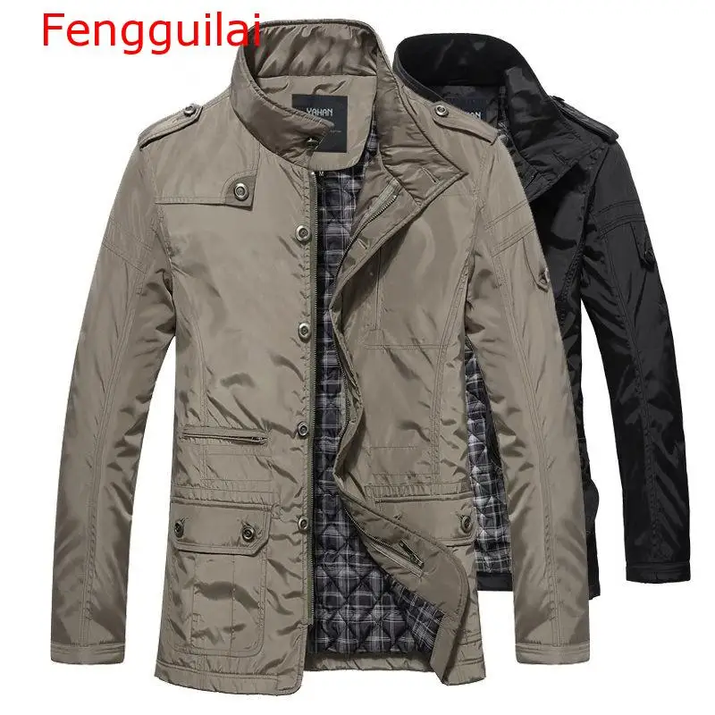 Fengguilai 2019 Winter Men Jackets And Coats Leisure Windproof Thick Warm Jacket Men's Long Trench Coat Parka Clothing