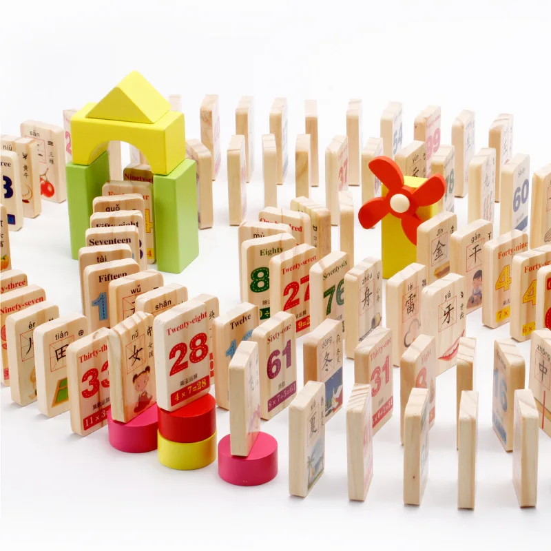 

Double-Sided Chinese Characters with Numbers Domino Wooden Building Blocks Toy 1-2-3-6 a Year of Age Infant GIRL'S And BOY'S Bab