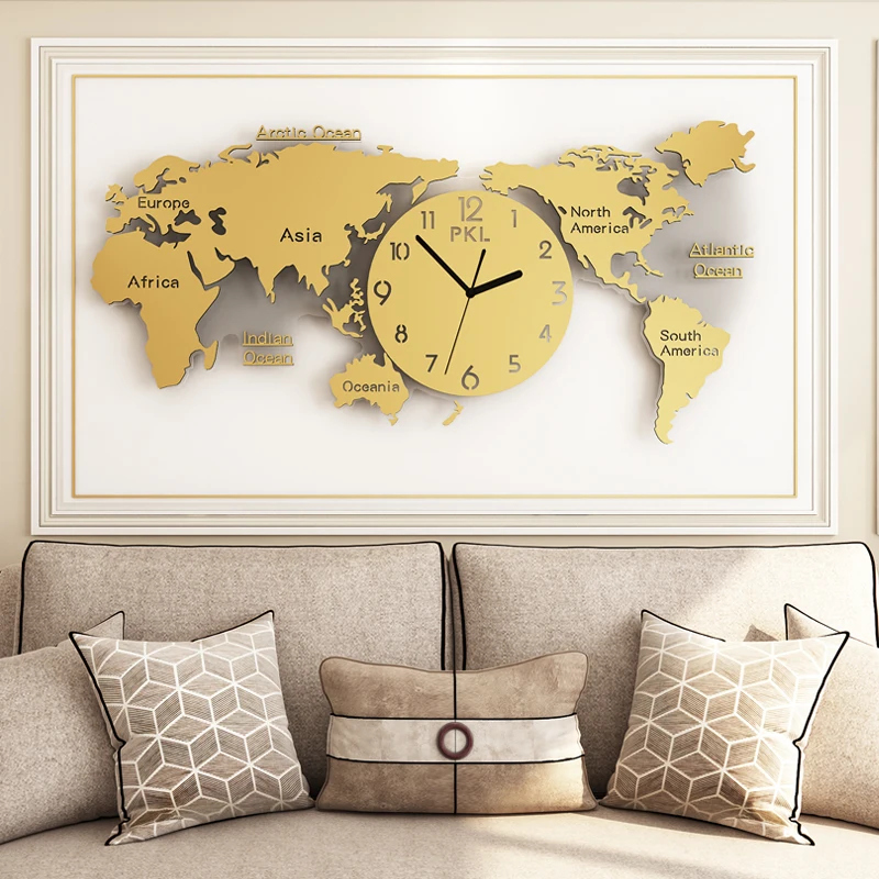 Large Luxury Wall Clock Modern Design Living Room Gold Silent Nordic Creative World Map Clocks 3d Watch Home Decoration Gift | Дом и сад