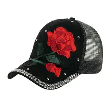 Унисекс Спортивная Кепка новая модная Роза горный хрусталь Женские Мужские Бейсбольные шляпы для гольфа для мальчиков и девочек регулируемая крышка черная шляпа от солнца горячая распродажа