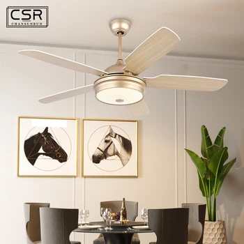 

Nordic Solid Wood Ceiling Fan Lamp Dining Room Living Room Fan Light 220V Silent Ceiling Light with Fan Remote Control Lighting