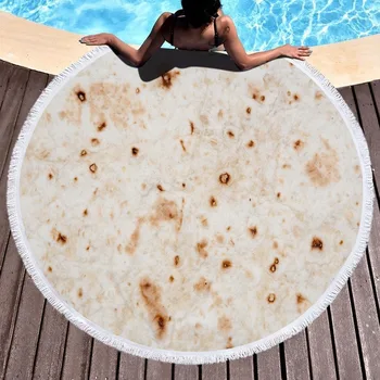 

Microfiber round Beach Towel Bath Towel Mexican Cake Printed Webbing Tassled 150 Adult Colorful Quicksand Pattern