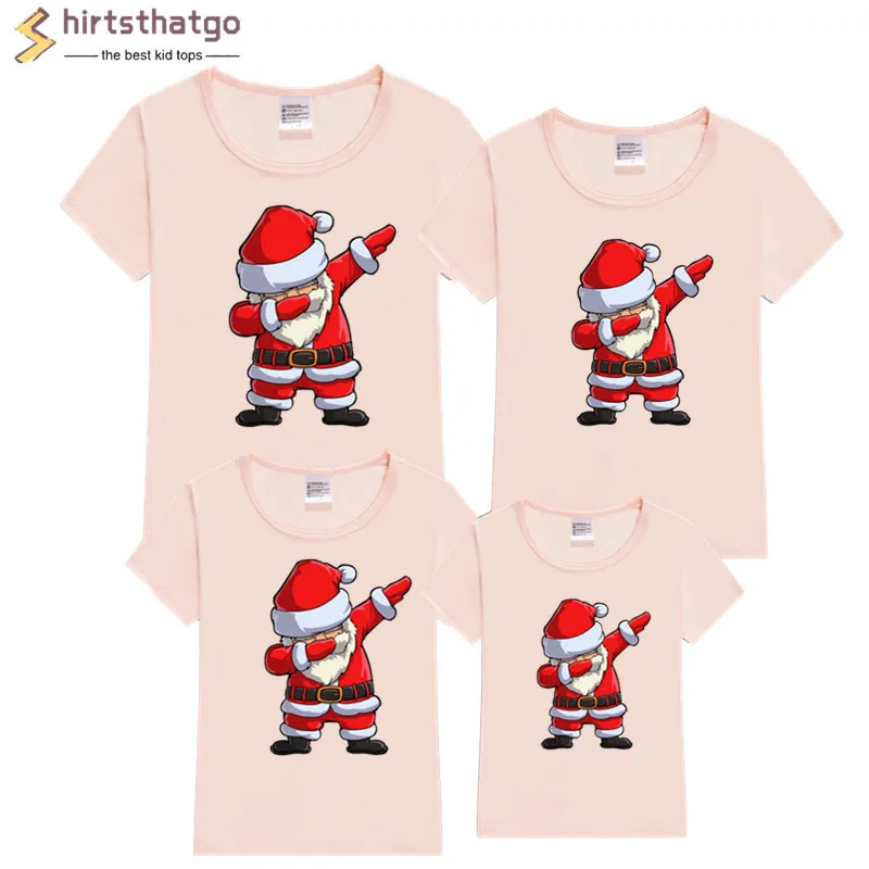 Dabbing Santa Christmas Family Cotton Tshirts Boys Girls and Father Mother Christmas Dabbing Clothes Fashion Party Wear Baby Tee - Цвет: T127V-pink