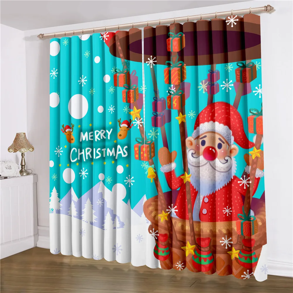 

3D Print Santa Claus Window Curtain Merry Christmas Window Treatment For Living Room Curtain 2 Panels Festival Window Drapes