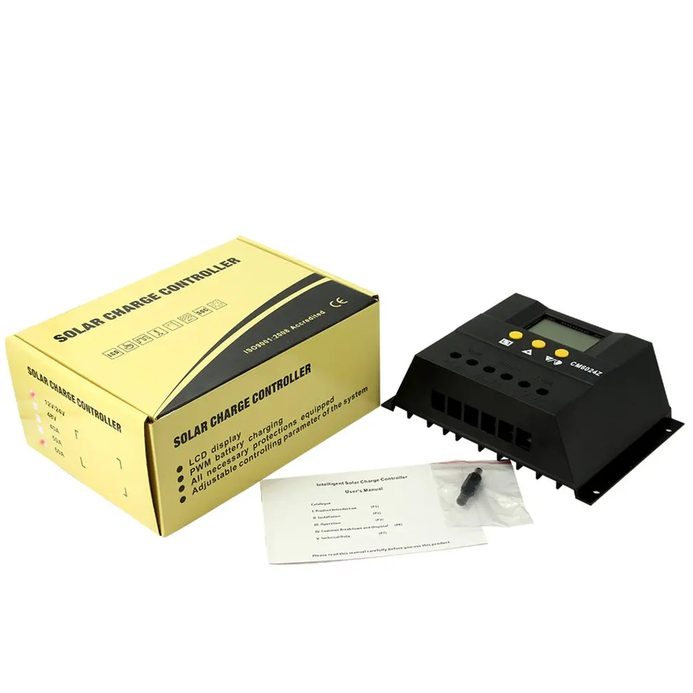 Портативный Солнечный контроллер заряда для фотоэлектрических систем резервного копирования светильник ЖК-дисплей 12V 24V режимы Auto, PWM