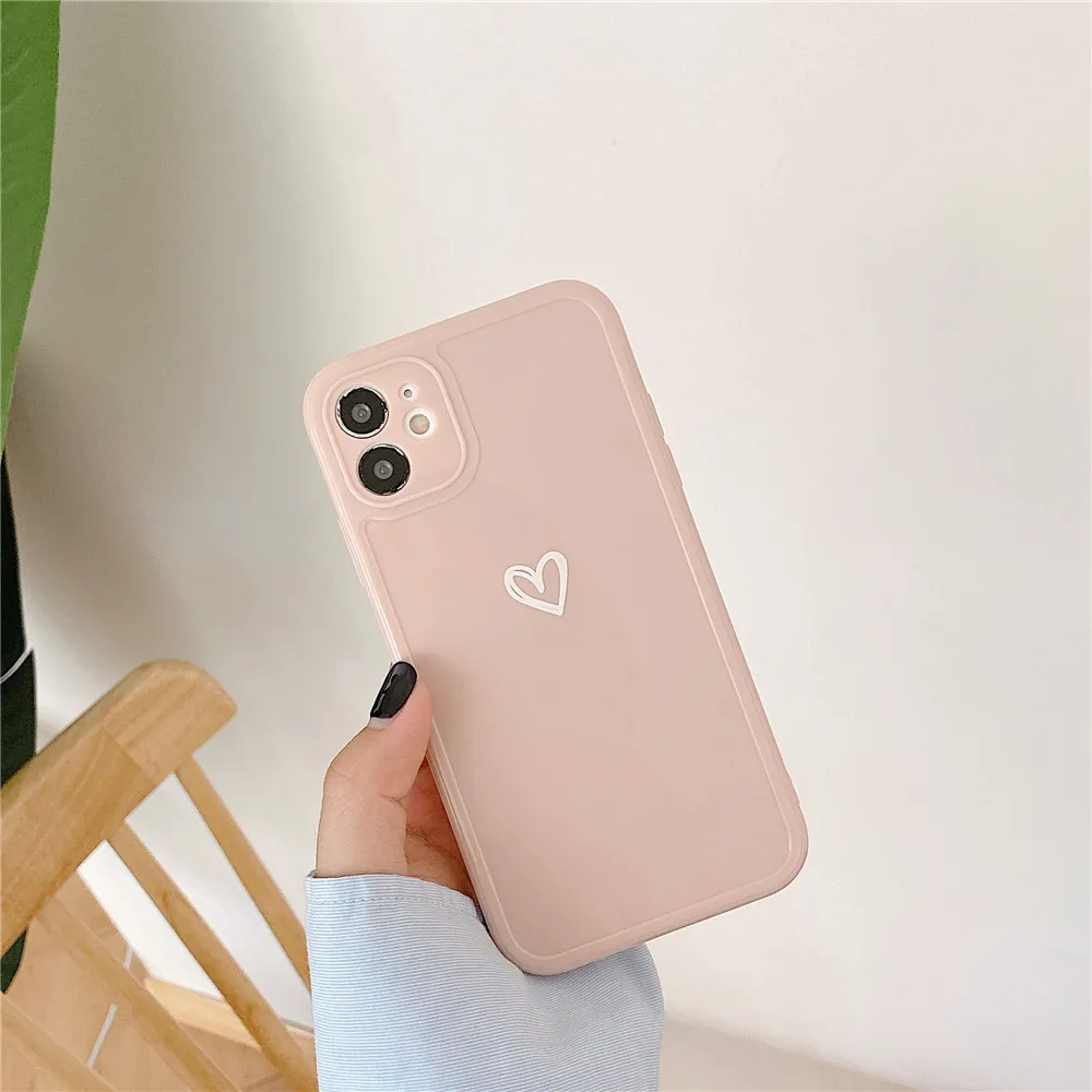 iphone 11 Pro Max  cover Solid Love Heart Phone Case For iPhone 12 11 13 Pro Max X XS XR 7 8 Plus SE 2020 Candy Shockproof Camera Protection Soft Cover iphone 11 Pro Max  lifeproof case