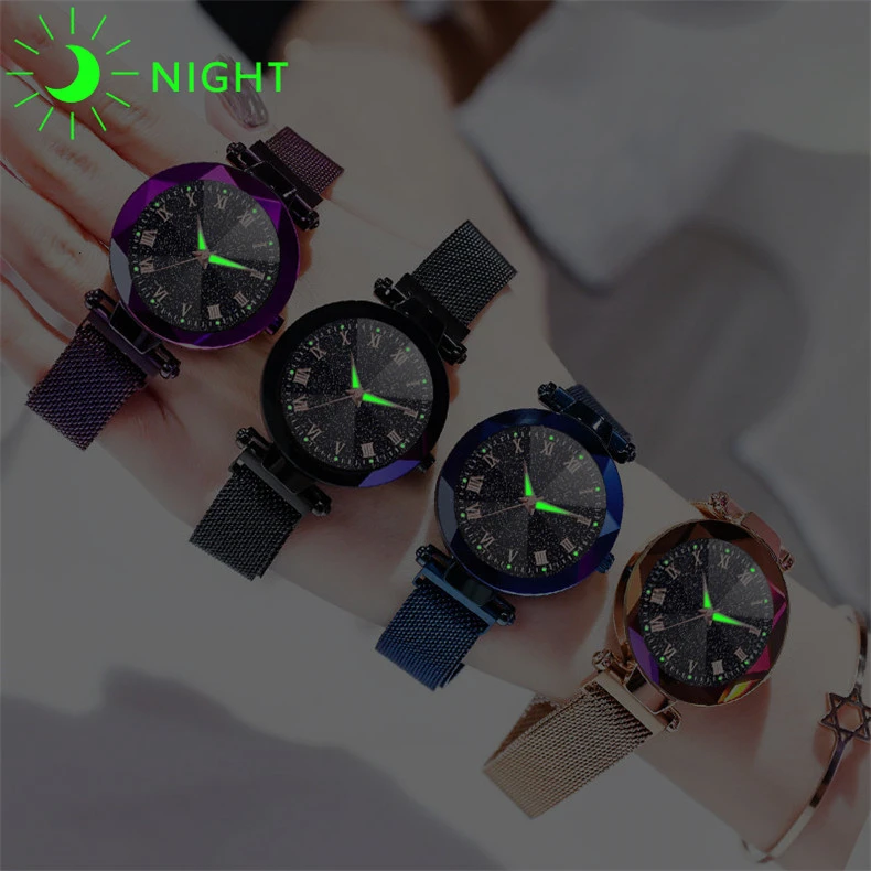 Hot Sale Women Magnet Buckle Starry Sky Luminous Roma Watch Luxury Ladies Stainless Steel Quartz Watch Clock Relogio Feminino