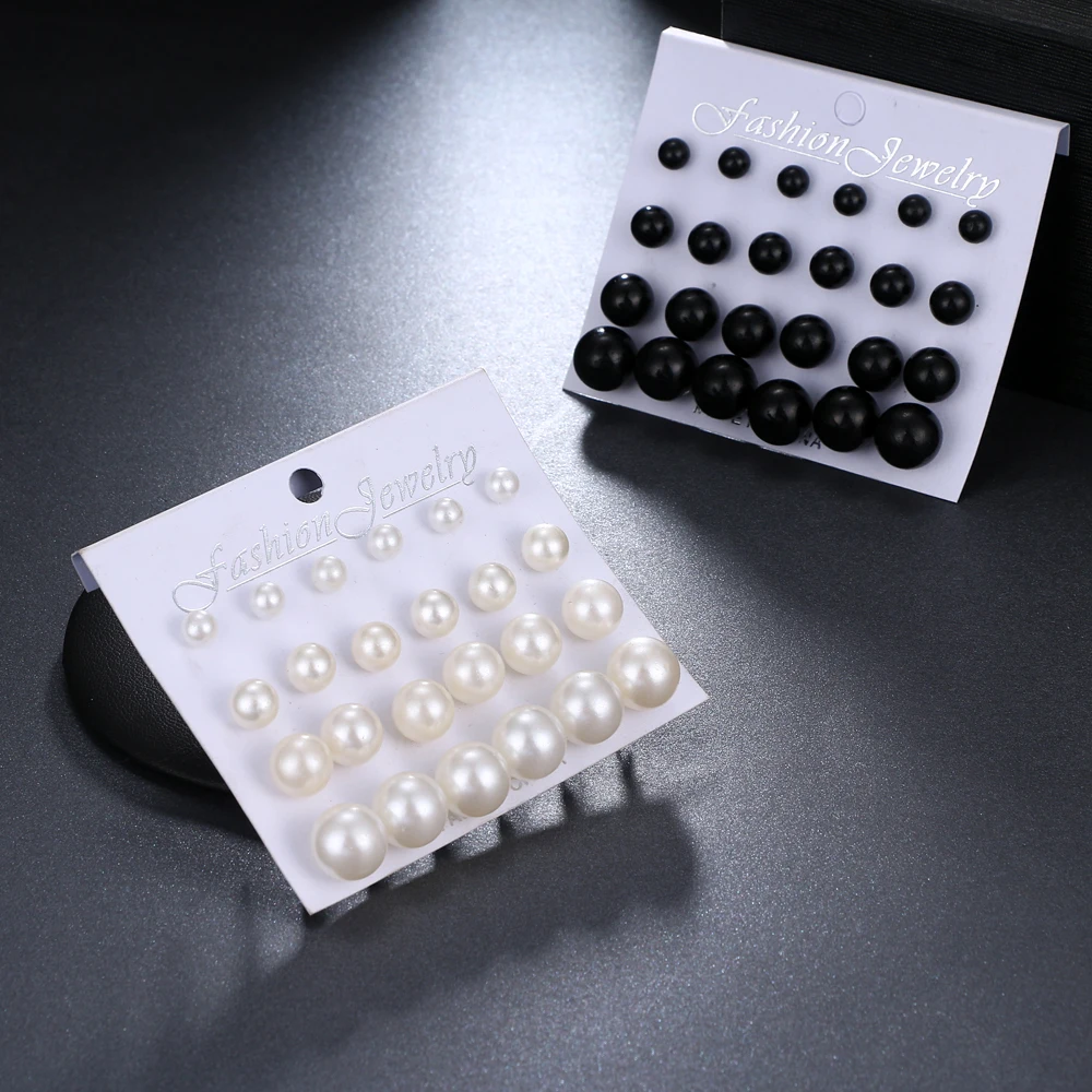 

12 Pairs/set White Simulated Pearl Ear Stud Earrings Set for Women Jewelry Accessories Piercing Ball Earrings Kit