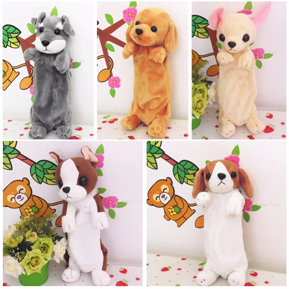 New Kawaii Novelty Simulation 5 Style Cute Dogs Pencil Case Soft Plush School Stationery Pen Bag Gift for Girl Boy Students