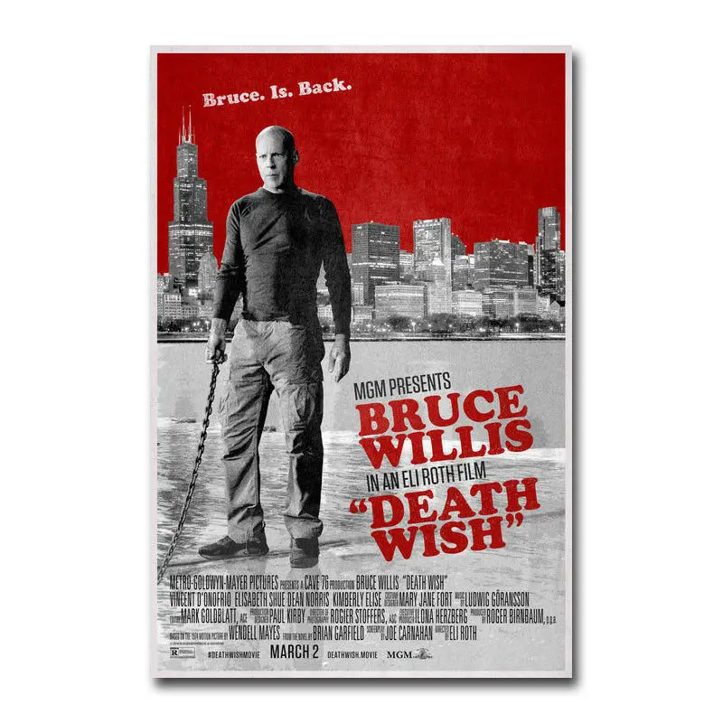 Death Wish 2018 Bruce Willis Movie 3 Silk Fabric Wall Poster Art Decor Sticker Bright