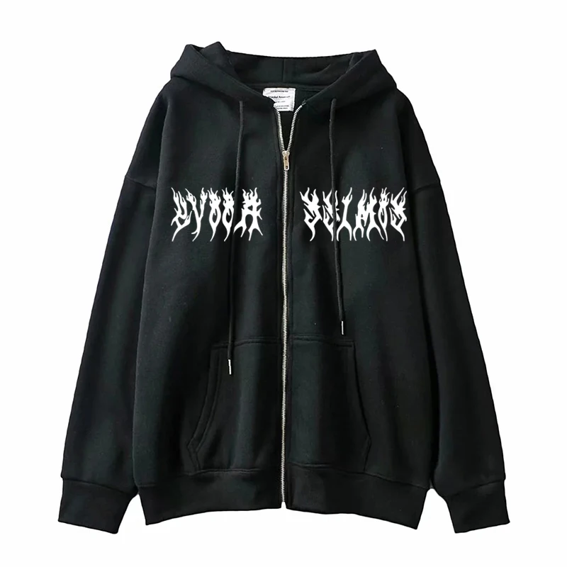 comfy hoodie Gothic Oversized Hoodie Long Sleeve Harajuku Skeleton Sweatshirt Women Y2K Aesthetic Hip Hop Streetwear Vintage Zip Up Clothes fresh hoods