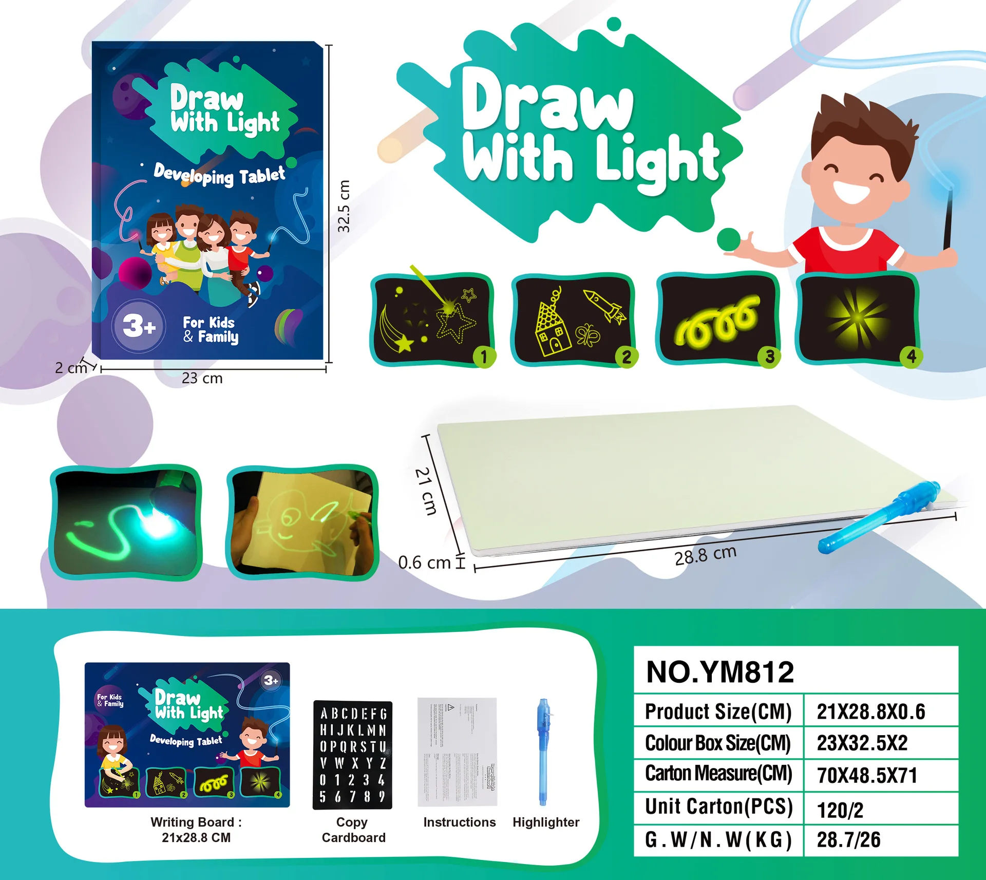 A3/A4/A5 размер флуоресцентный светодиодный доска для рисования детский планшет светящаяся электронная 3D светящаяся доска светильник доска для рисования - Цвет: A4 English