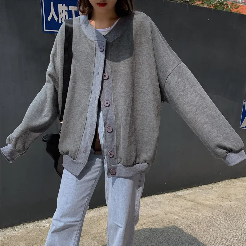 Solid Color Cardigan Long Sleeve Woolen Jacket Women's Autumn New Style Korean-style Loose Casual Students Baseball Top