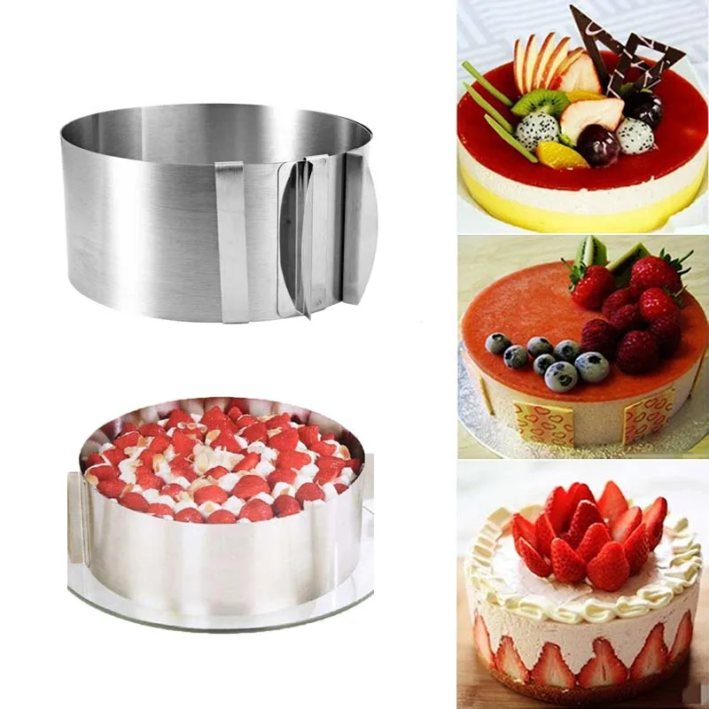6-12 Polegada ajustável de aço inoxidável sobremesa bolo molde círculo cozimento redondo mousse anel molde cozinha ferramenta de decoração