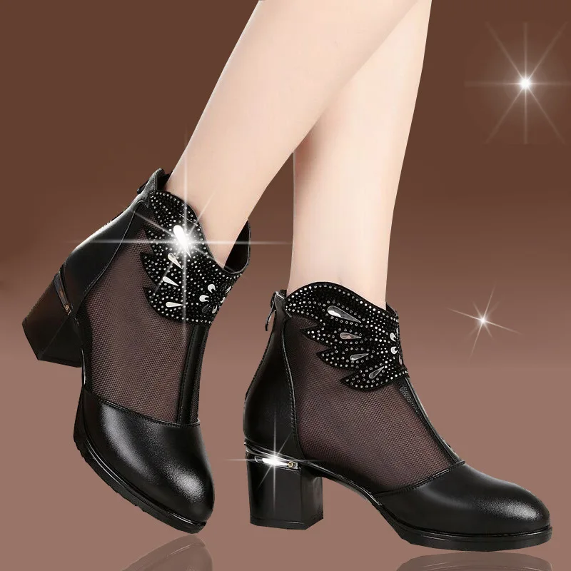 

2019 Spring And Summer New Style Women's Tennis Boots Semi-high Heeled Chunky-Heel Fish Mouth Closed-toe Breathable Gauze Women'