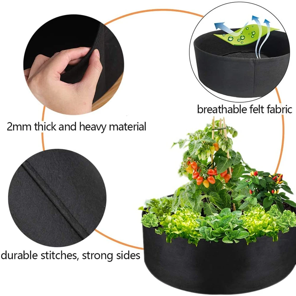 10/40/50/100 Gallons fabric garden raised bed round planting container grow bags fabric planter pot for plants nursery pot indoor flower pots