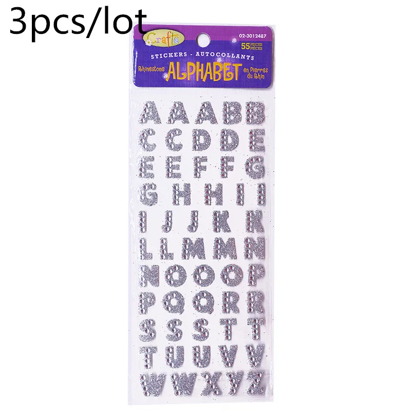 3Pcs/Lot Glitter Crystals Alphabet Letter Stickers DIY Handmade Scrapbooking Sticker Self Adhesive A-Z English Words Sticker 