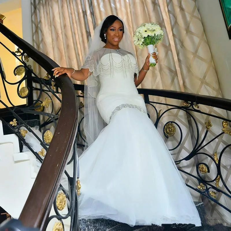 2019-New-Arrival-African-Plus-Size-Mermaid-Wedding-Dresses-With-Wrap-Sequins-Applique-Bridal-Gown-Train (3)