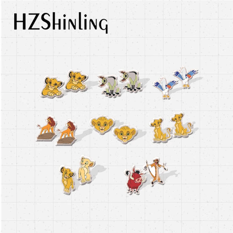 

2021 New Arrival Lovely Little Lions Simba Peng Peng and Timon Lion King Epoxy Handcraft Jewelry Acrylic Stud Earrings